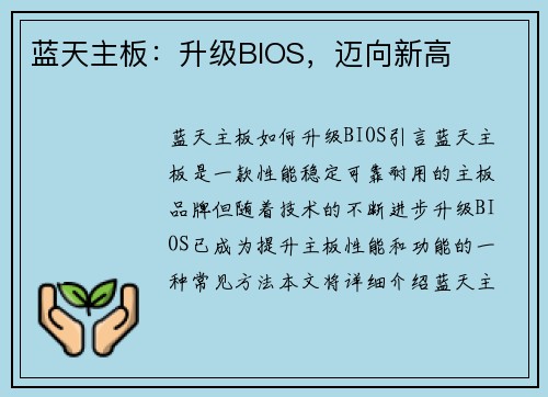 蓝天主板：升级BIOS，迈向新高